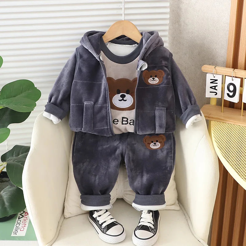 Winter Baby Boys Clothes Autumn Boys Clothing Sets Cute Cartoon Coat + Vest + Pants Girls Suits 1 2 3 4 Years New Kids Clothes