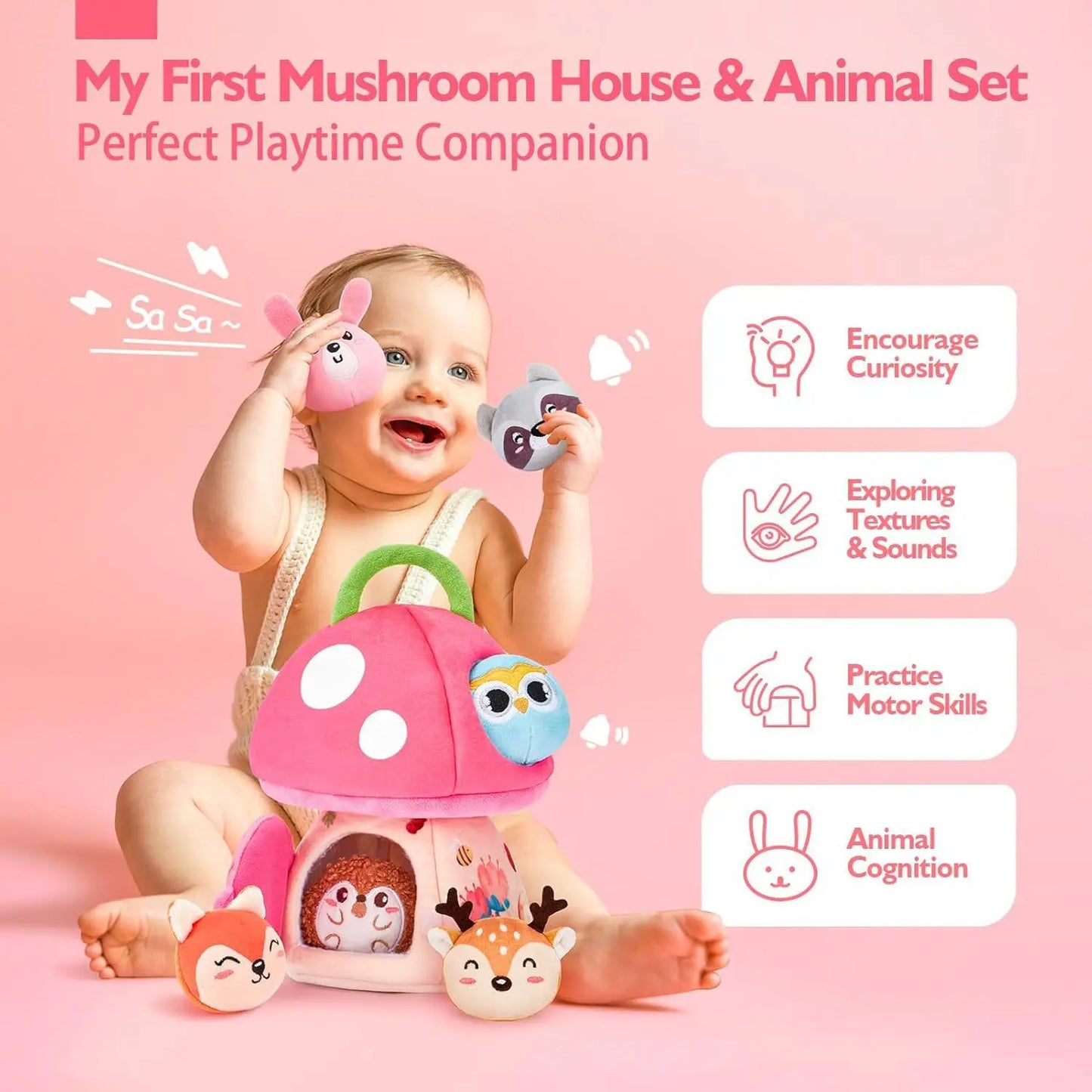 Baby Toys 6-12 Months Bee House with Stuffed Farm Animals for Toddlers 1-3 Baby Plush Beehive Wtih Rattles Squeaker Mirror