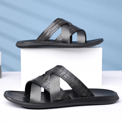Men's Summer Comfortable Fashionable Beach Slippers Soft-Soled Single Strap Slip-On Slippers for Casual Wear