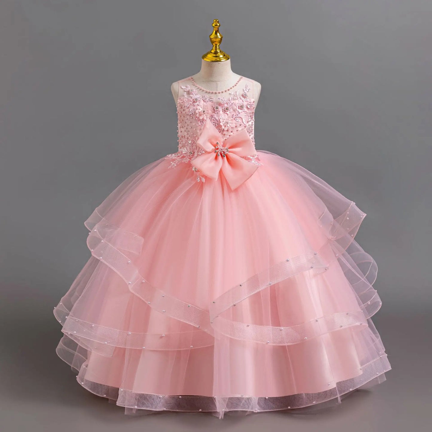 Girls Elegant Dresses Summer Flower Embroidery Princess Dress Girl Birthday Formal Party Dresses White Wedding Bridesmaid Dress