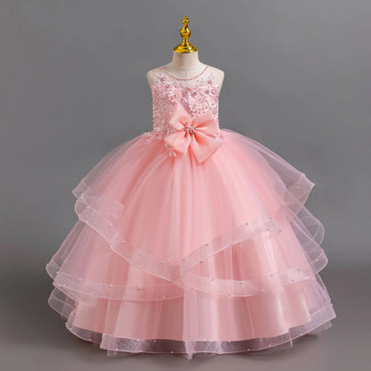 Girls Elegant Dresses Summer Flower Embroidery Princess Dress Girl Birthday Formal Party Dresses White Wedding Bridesmaid Dress