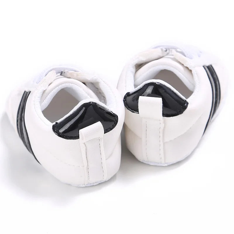 Newborn Baby Boys Shoes for 1 Year Footwear with Striped Infant Casual PU Leather Toddler Soft Sole Girls Sneakers First Walkers