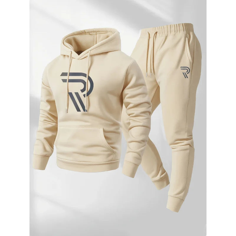 Men'S Casual Fashion Personalized Sports Suit，Includes A Hooded Sweatshirt And Matching Pants