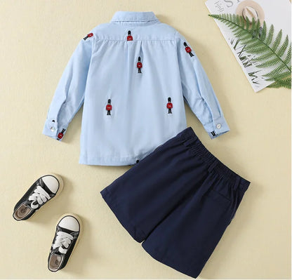 2025 Baby Boys Birthday Party Outfits Children Formal Long Sleeve Shirts and Shorts 2PCS Suits Kids Spanish Clothing Toddler Set