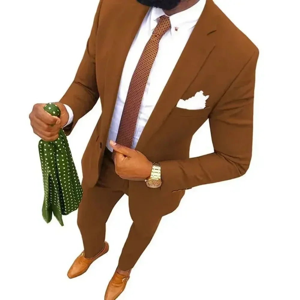 Men's Fitted Tuxedo Suit 2-Piece Blazer And Pants Wedding Groomsmen Smoking Suit Elegant Formal Wear for Special Occasions