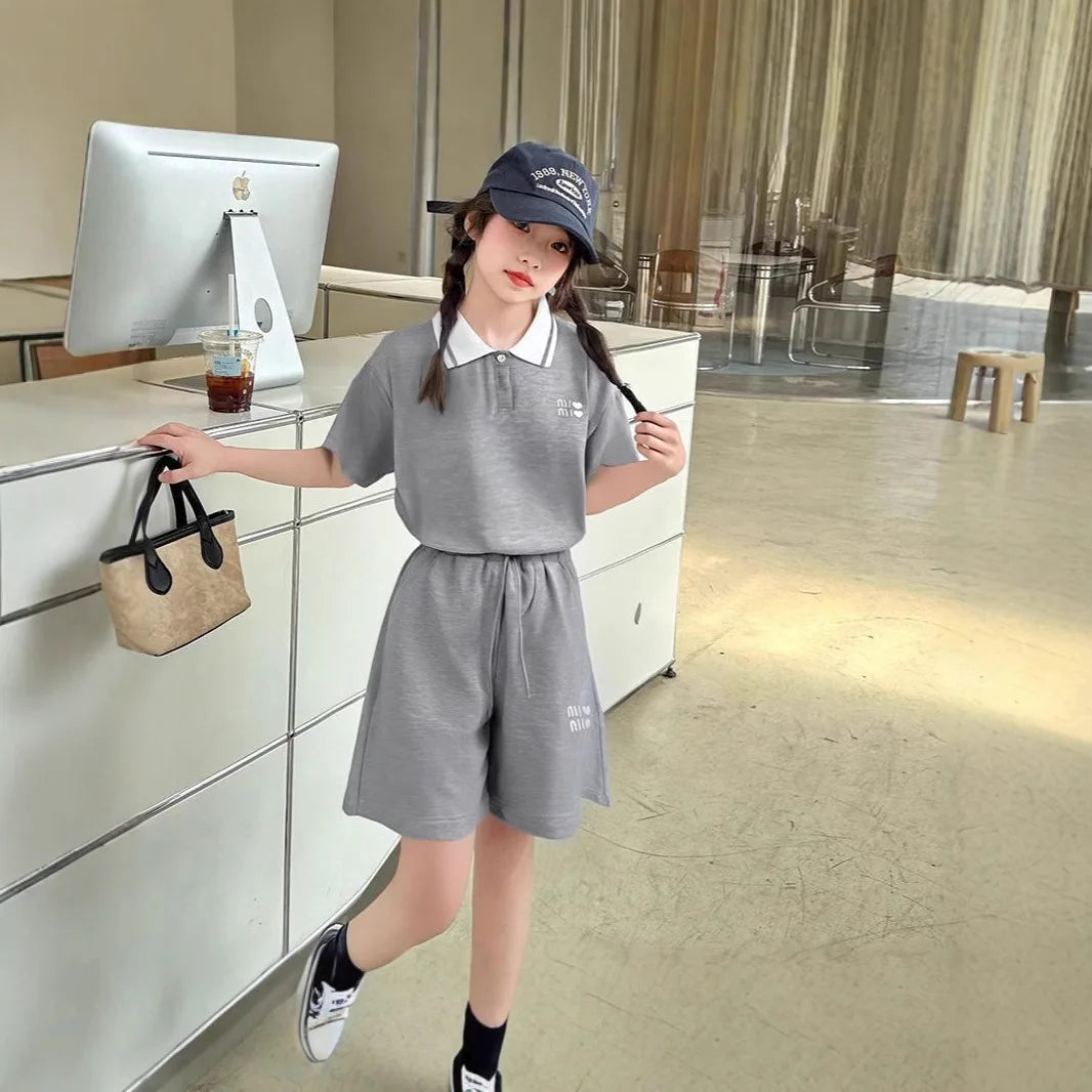 2026 Summer Girls Outfit Set Fashion Trendy Internet Famous Shorts Two Piece Set Cool Stylish Streetwear For Big Kids Teen Girls