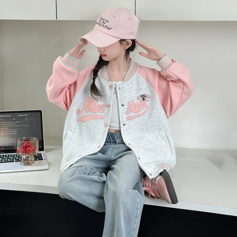 Teenage Girls Casual Baseball-Uniform Coat Loose Style Kids Spring Autumn Sporty Jacket Children New Arrival Sports Costume