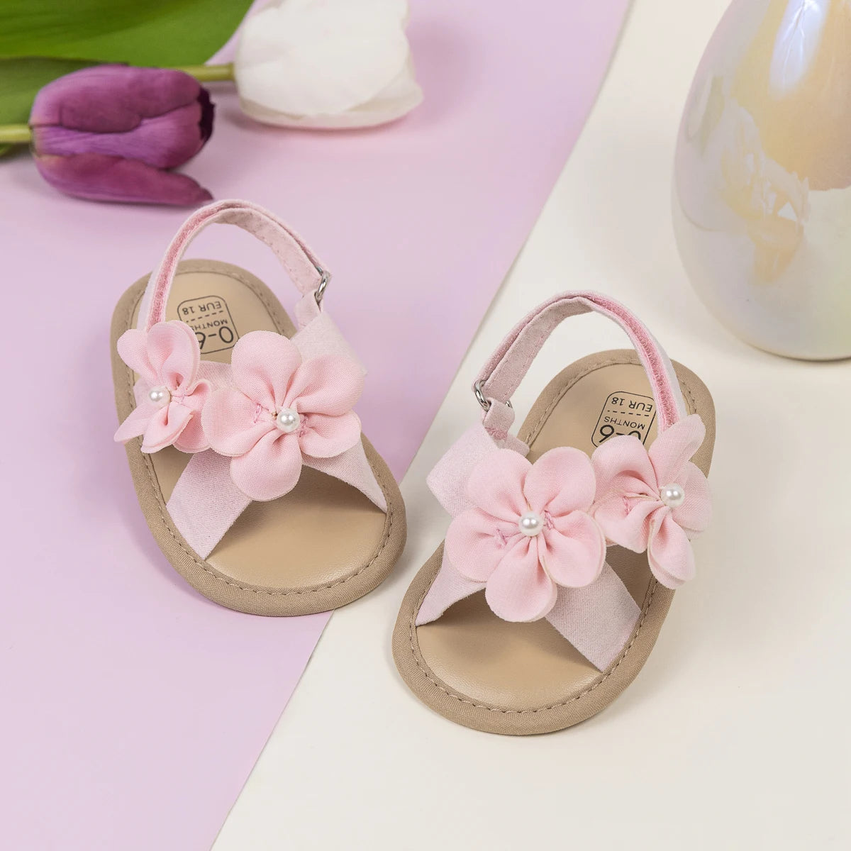 2025 New Baby Girls Shoes Flowers With Pearls Summer Cool Princess Sandals Lightweight Comfortable Soft Anti-slip Flat Sole