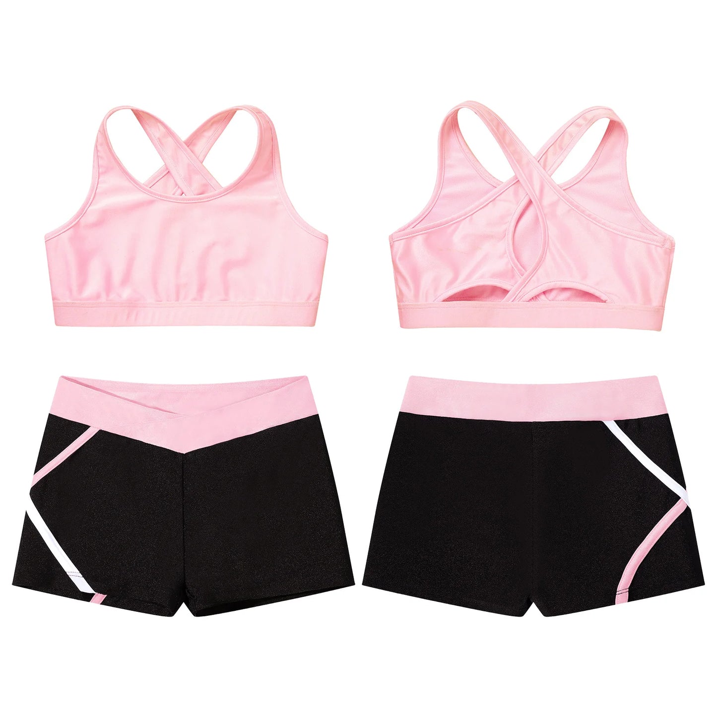 Kids Girls Dance Gymnastics Outfits Ballet Crop Top with Shorts Tracksuit Set 2 PCS Yoga Sports Workout Summer Girl Clothing