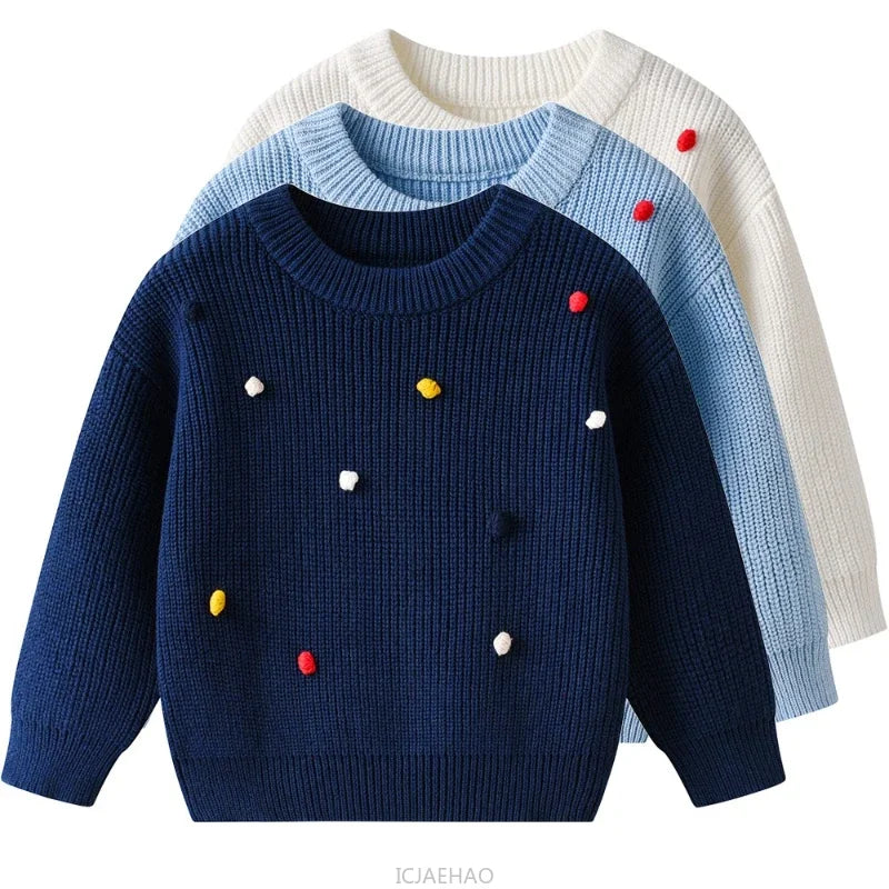 Teen Girl Clothes 2025 Winter Kids Knit Sweater Bobble Casual Children Top Outfits Costumes Baby Girls Basic Pullover Handmade