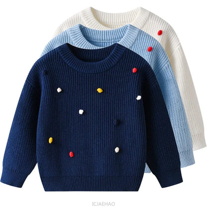 Teen Girl Clothes 2025 Winter Kids Knit Sweater Bobble Casual Children Top Outfits Costumes Baby Girls Basic Pullover Handmade