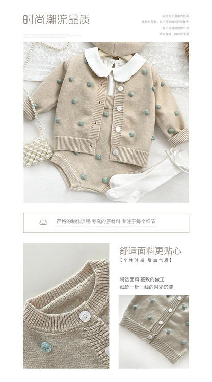 Newborn Baby Girl Clothing Set Spring Autumn Yarn Ball Cardigan Tops+romper Toddler Baby Girl Knitting Clothes Bebe Outfit Set