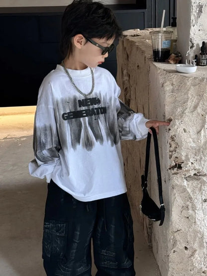 Loose and Casual Children's Clothing From 8 To 12 Years Boy Boys Wear T Shirt Kids Cartoon Fashion Spring Autumn Clothes T-shirt