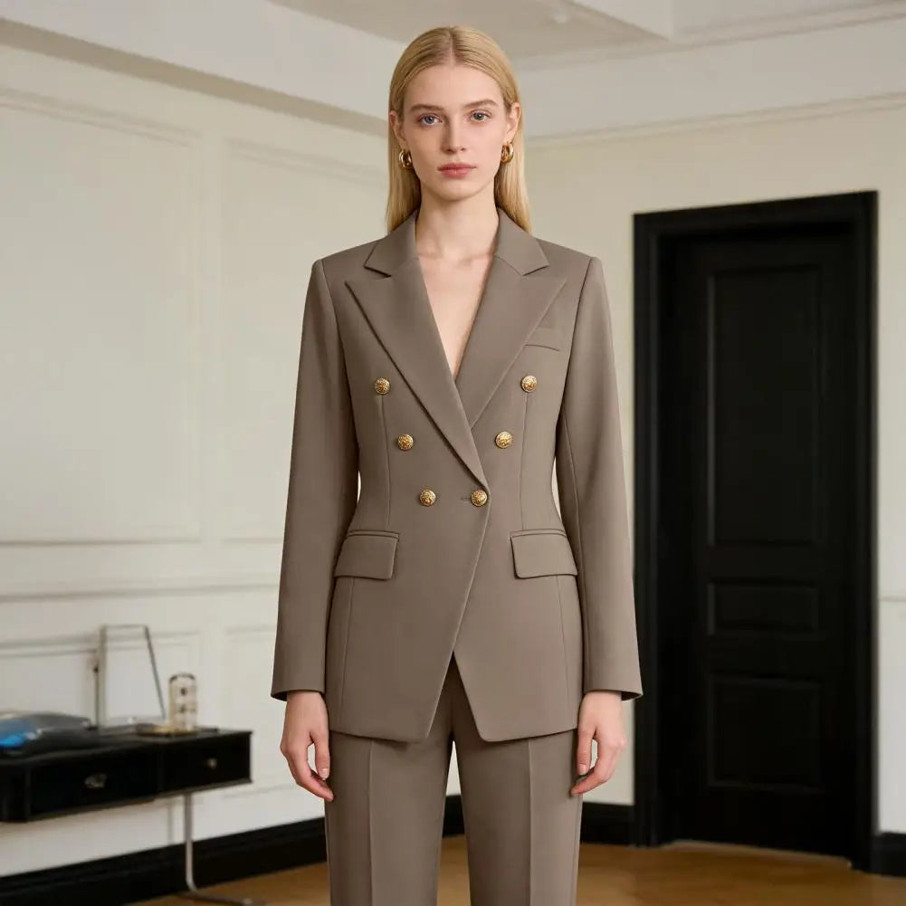 professional Women Two-Piece Suit Spring Autumn Blazer Jacket Wide Leg Pants Work Office Business Casual Outfits Pantsuit