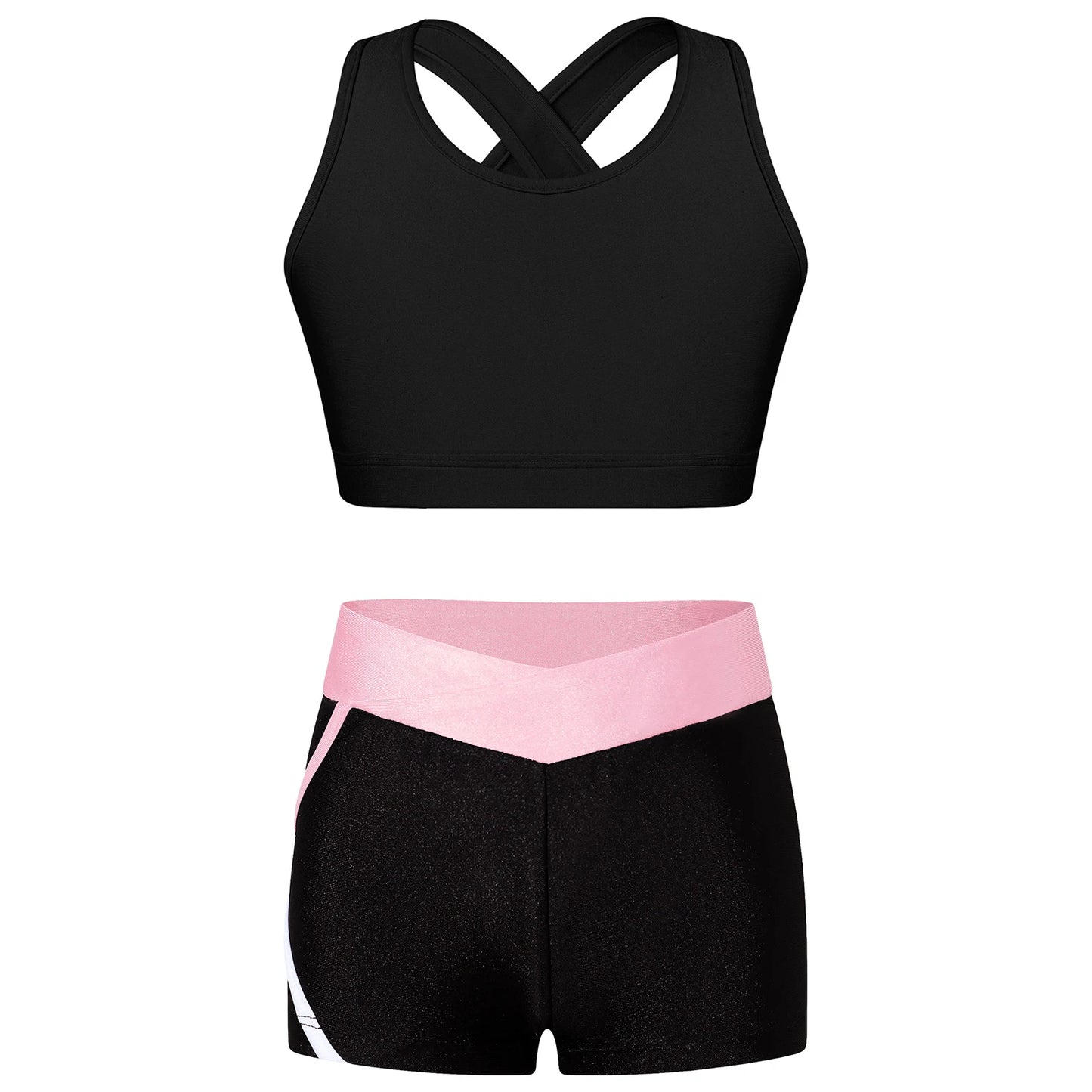 Kids Girls Dance Gymnastics Outfits Ballet Crop Top with Shorts Tracksuit Set 2 PCS Yoga Sports Workout Summer Girl Clothing