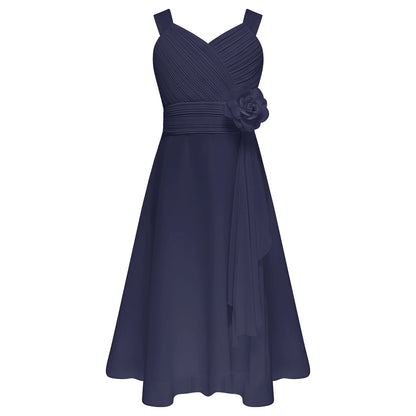 Teens Girls Elegant Party Dress Prom Evening Birthday Wedding Bridesmaid Gown Sleeveless Ruched Bodice Chiffon Princess Dresses