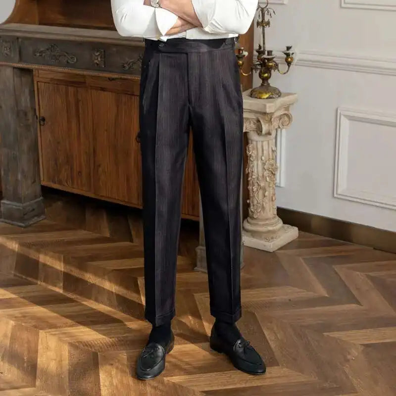 High Waist Business Dress Pants Men Ankle Length Office Social Slim Fit Suit Pant Classic Streetwear Trousers Pantalones Hombre