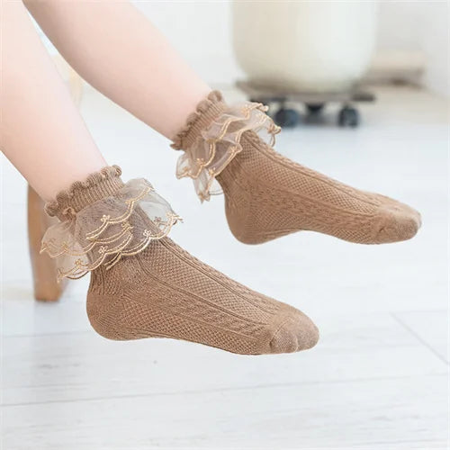 2023 Autumn Kids Socks For Girls Lace Tutu Baby Cotton Princess Children's Girls Socks Fashion Ruffled Teenagers Sock 1-15Years