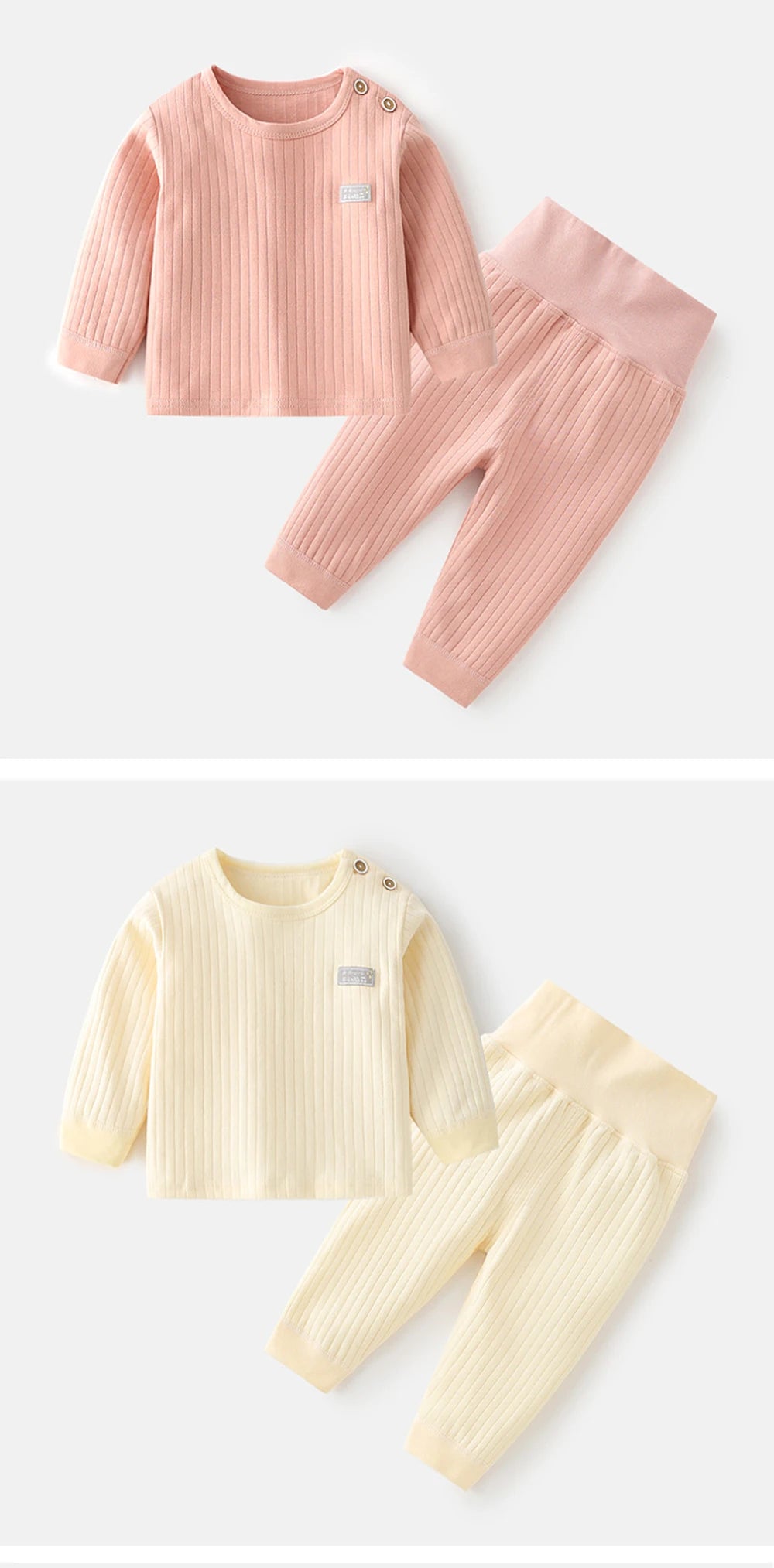 Baby Thermal Underwear Set Infant Cotton Pajama Suit Kid Sleepwear High Waist Long Sleeves Candy Colors Boys Girls Autumn Winter