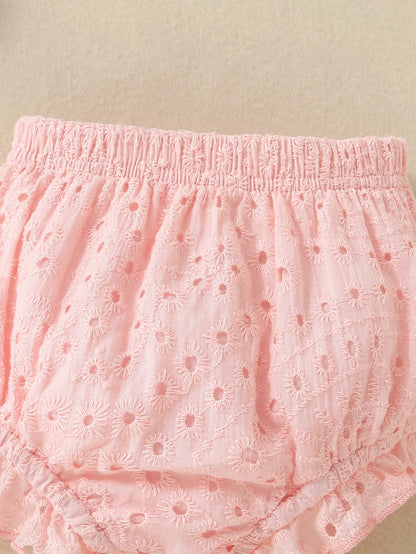 Baby Girls Clothes Set Spring Summer Toddler Solid Color Round Neck Long Sleeve T-Shirt Tops And Elastic Casual Ruffle Shorts