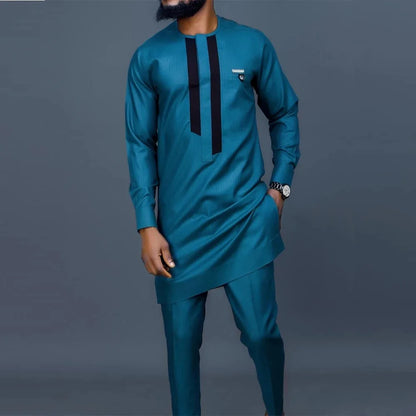 African traditional dress men's suit Long sleeve ethnic style printed patchwork shirt casual pants 2 piece holiday casual suit