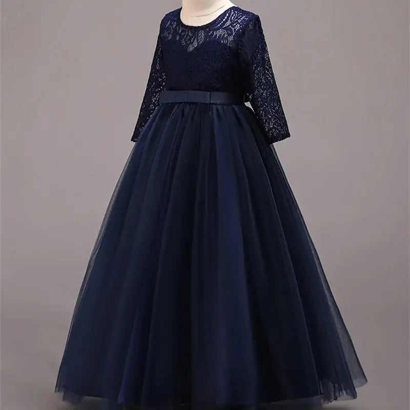 Elegant Dress For Teenage Girl Lace White Long Sleeve Wedding Princess Dresses For Children Prom First Communion Long Puffy Gown