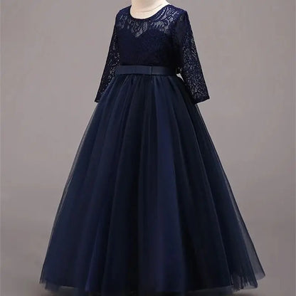 Elegant Dress For Teenage Girl Lace White Long Sleeve Wedding Princess Dresses For Children Prom First Communion Long Puffy Gown