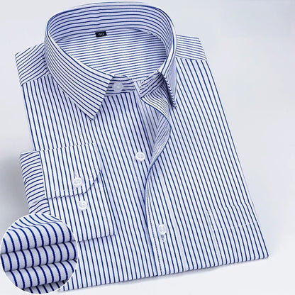 Business Dress Shirt Men's Long-sleeve Autumn Spring Fashion Solid Casual Formal White Work Office Simple Basic Man Clothe S-7XL