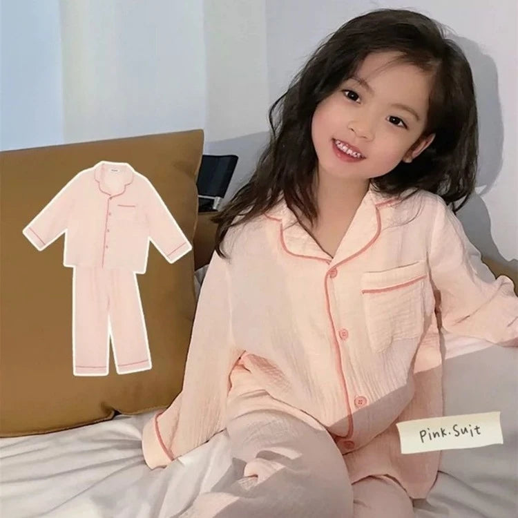 Kids Girls' Lightweight Style Pajamas Solid Color Long Sleeve Pant Set Air Conditioning Wear Indoor Outdoor Toddler Sleepwear