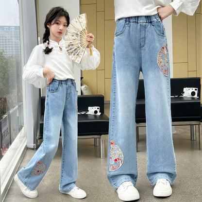 Sweatpants Teenage Jeans Autumn Fashion Casual Streetwear Spring Fairy Children's Clothing Girls Pants Kids Clothes Wide Leg