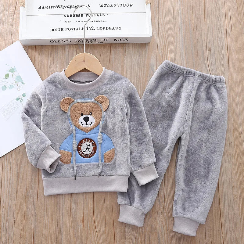 Baby Boy Clothes 2023 Autumn Cotton Thick Warm Casual Hooded Sweater Winter Cartoon Cute Bear Three-Piece Baby Girl Suit 0-5Y