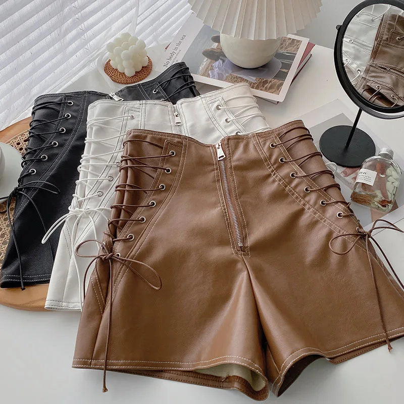Girls Shorts 2024 Autumn Winter New Korean Leather Elastic A-line Casual Boot Pants Kids Sweet Gentle Clothes