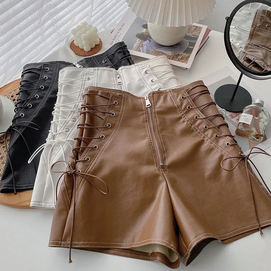 Girls Shorts 2024 Autumn Winter New Korean Leather Elastic A-line Casual Boot Pants Kids Sweet Gentle Clothes