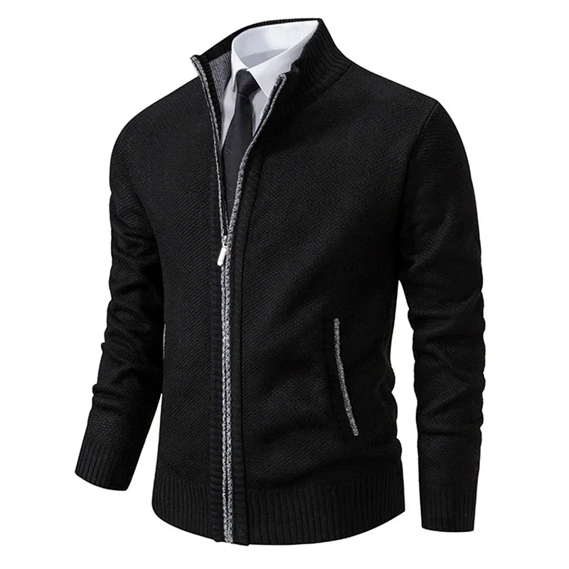 Men Cardigan Sweater 2025 Autumn Winter Keep Warm Thicken Solid Casual Stand Collar Zip Knitwear Fleece Jacket Coat Men Clothing
