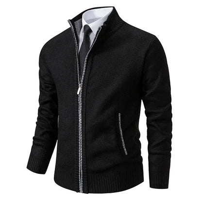 Men Cardigan Sweater 2025 Autumn Winter Keep Warm Thicken Solid Casual Stand Collar Zip Knitwear Fleece Jacket Coat Men Clothing