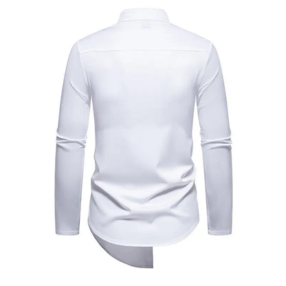 Mens Dress Shirts Vintage Personality Irregular Crop Long Sleeve Business Stand Collar Shirt Men Camisas Streetwear Blusas Tops