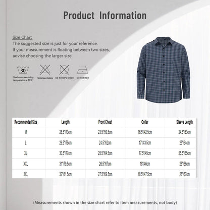 Mens Elderly Adaptive Shirts Tops Open Back with Full Back Overlap Turn-down Collar Long Sleeve Front Button-up Plaid Shirt