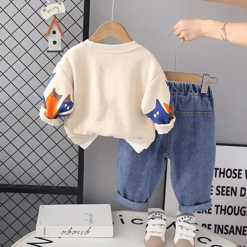 Spring Baby Boy Clothes 18 to 24 Months Cartoon Casual Long Sleeve Boys Sets T-shirts and Pants Boys Outfit  Kids Essentials