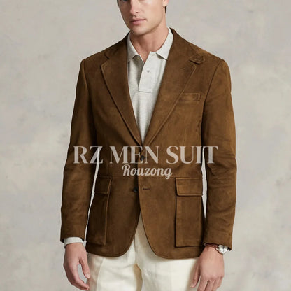 Men's Suit Suede Jacket Single Breasted Casual Suede Coat Casual Men Luxury Costume Jacket Wedding chaquetas hombre formal
