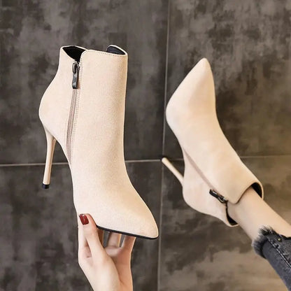 High Heels Booties Heeled Short Shoes for Woman Footwear Pointed Toe Sexy Suede Black Women's Ankle Boots New Rock Hot Boot