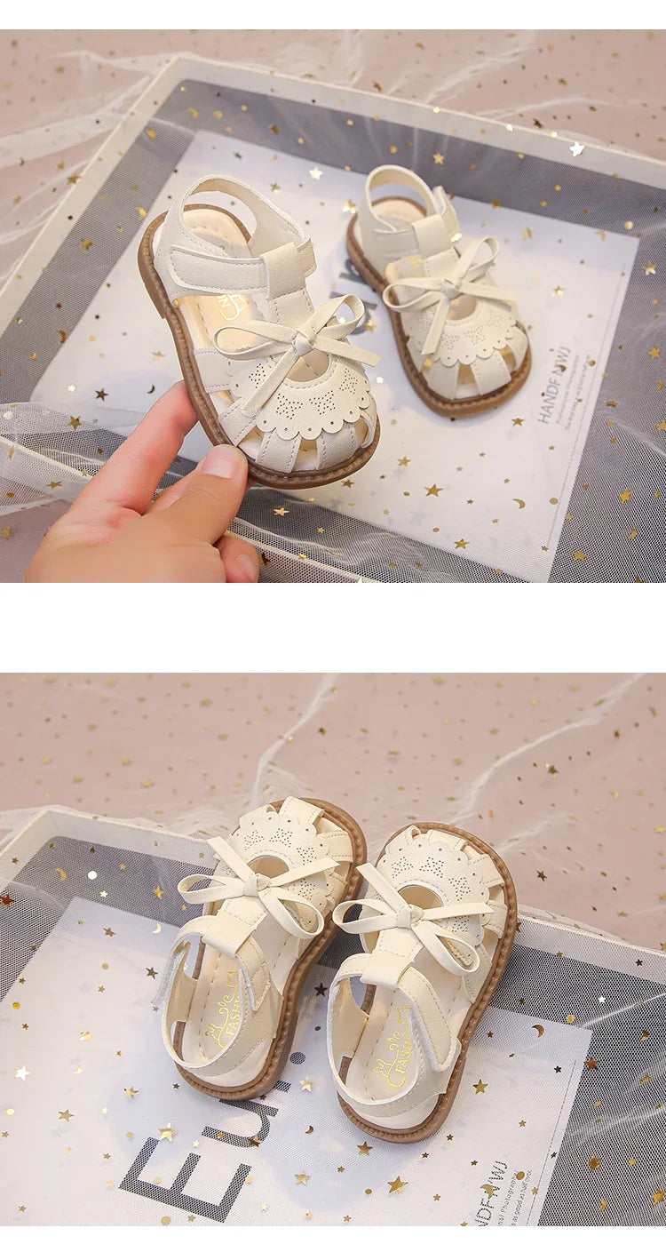 Baby Girls Beach Shoes Soft Sole for Kids Sandals T-strap Versatile 2025 Summer New Baby Walking Shoes Non-slip Sweet Size 15-26