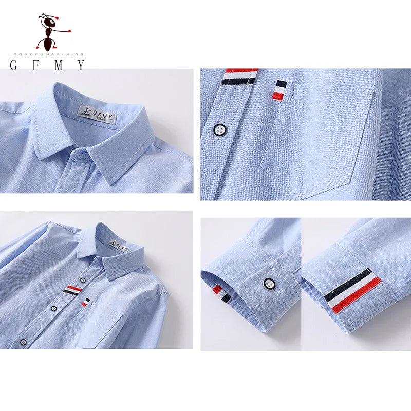 Children Shirts Cotton 100% Solid Color Full-sleeved Kids Boy's Shirts Clothing For 4-12 Years Wear in school