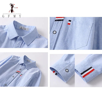 Children Shirts Cotton 100% Solid Color Full-sleeved Kids Boy's Shirts Clothing For 4-12 Years Wear in school