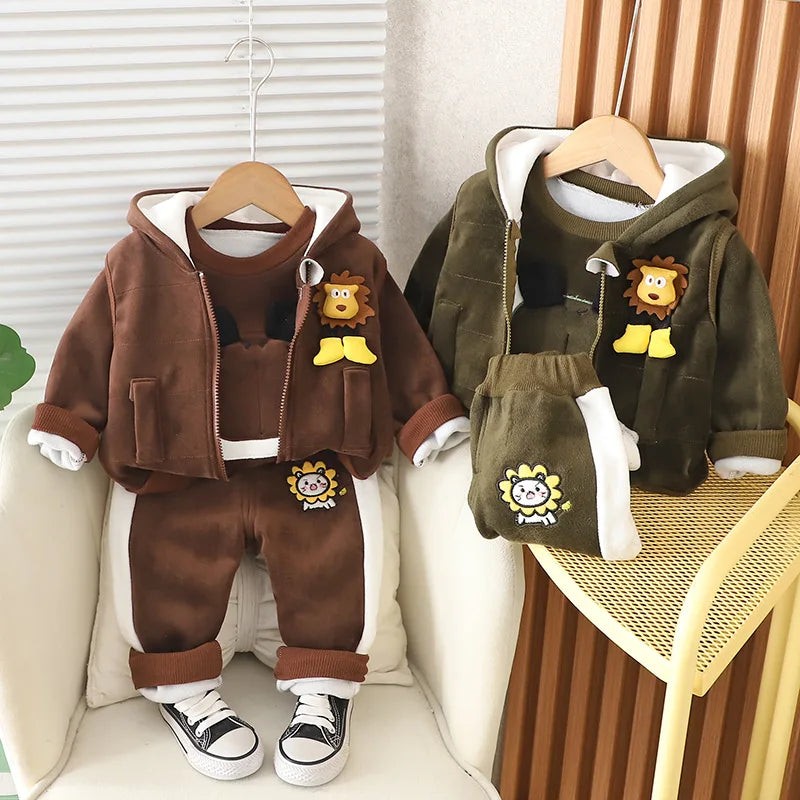 Winter Baby Boys Clothes Autumn Boys Clothing Sets Cute Cartoon Coat + Vest + Pants Girls Suits 1 2 3 4 Years New Kids Clothes