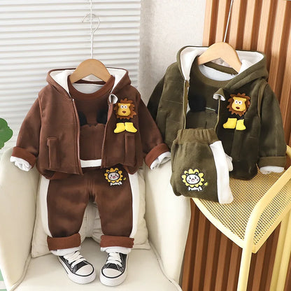 Winter Baby Boys Clothes Autumn Boys Clothing Sets Cute Cartoon Coat + Vest + Pants Girls Suits 1 2 3 4 Years New Kids Clothes
