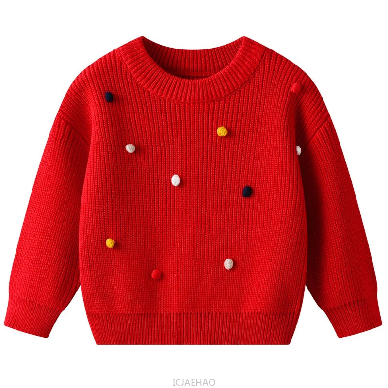 Teen Girl Clothes 2025 Winter Kids Knit Sweater Bobble Casual Children Top Outfits Costumes Baby Girls Basic Pullover Handmade