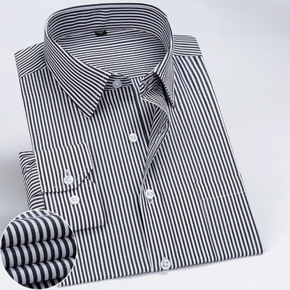 Business Dress Shirt Men's Long-sleeve Autumn Spring Fashion Solid Casual Formal White Work Office Simple Basic Man Clothe S-7XL