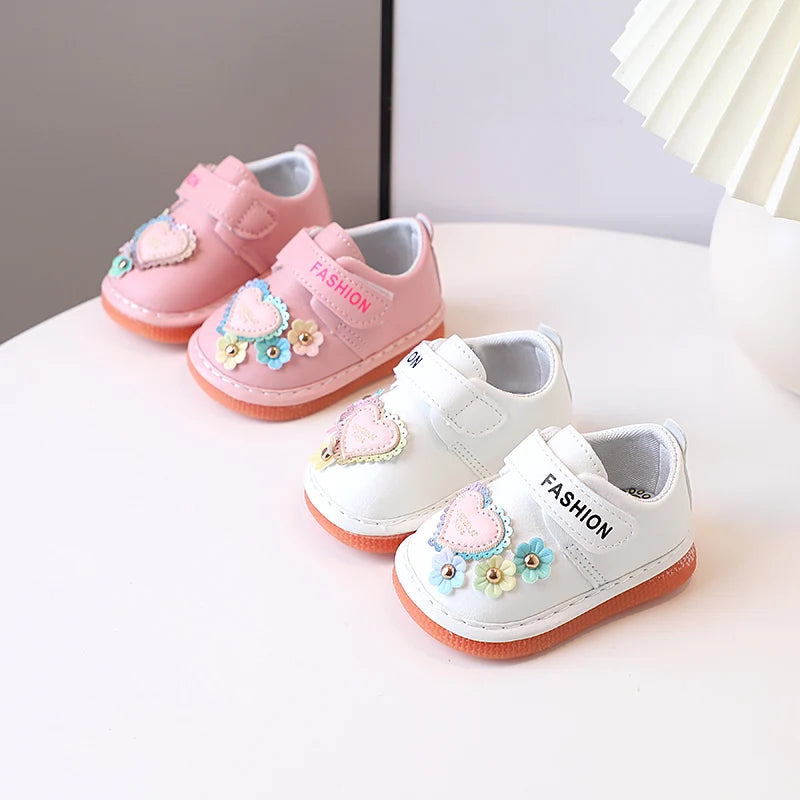 Baby Girls Flat Shoes Cute Flowers Kids Walking Shoes Round Toes 2025 Spring Autumn Girls Princess Casual Shoes Soft Non-slip