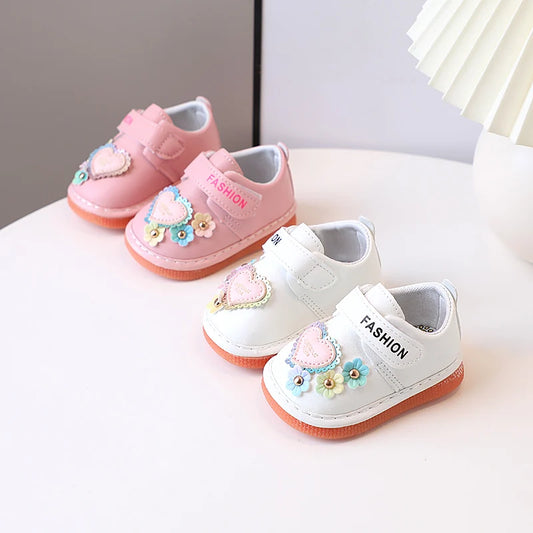Baby Girls Flat Shoes Cute Flowers Kids Walking Shoes Round Toes 2025 Spring Autumn Girls Princess Casual Shoes Soft Non-slip
