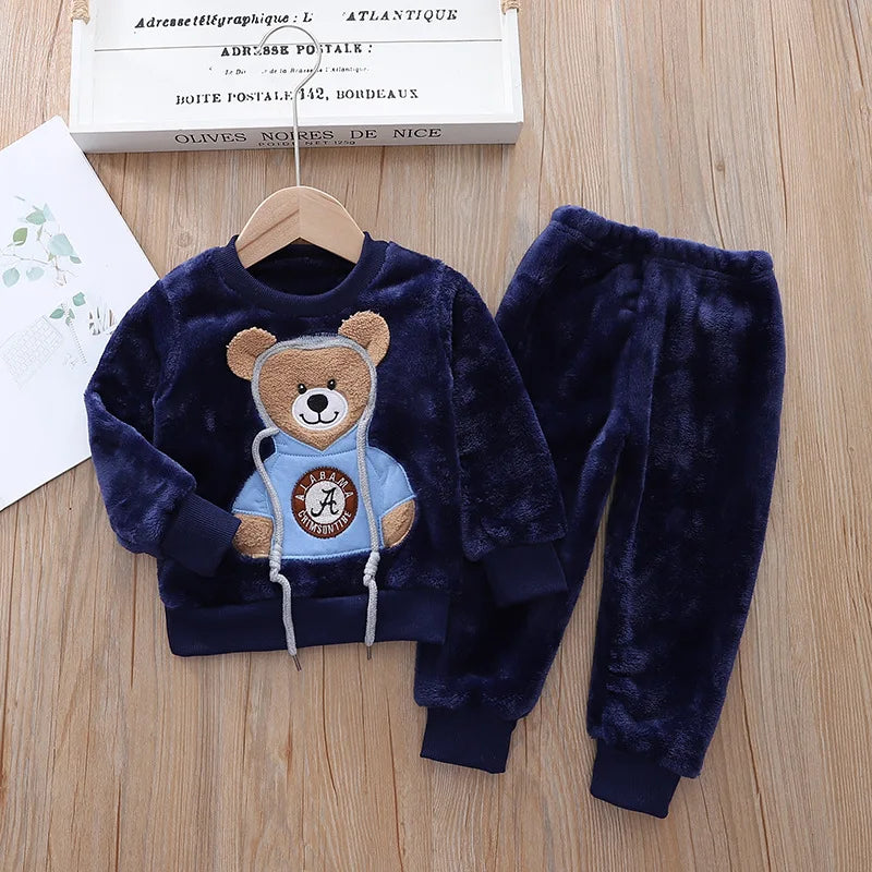 Baby Boy Clothes 2023 Autumn Cotton Thick Warm Casual Hooded Sweater Winter Cartoon Cute Bear Three-Piece Baby Girl Suit 0-5Y